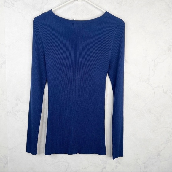 [Carmen Marc Valvo] Blue Ribbed Cutout Sweater - Picture 3 of 3